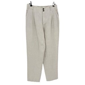 Garnet Hill Straight-Leg Linen Trousers in Natural Pinstripe Size 6
